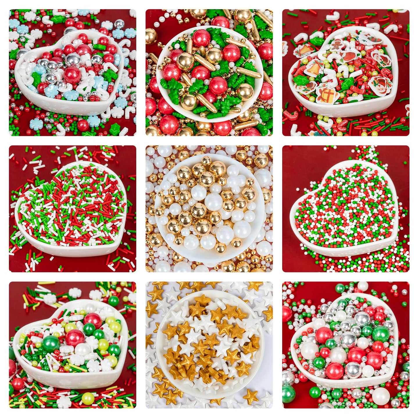 Christmas Jimmies Sprinkles for Cake Decorating,White Red and Green Jimmies Mix,Edible Sugar Holiday sprinkle for Cupcake Topper