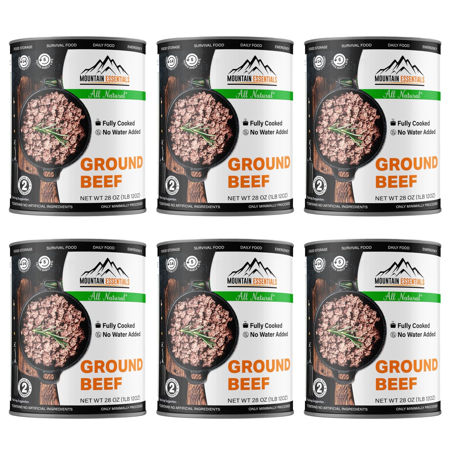 MOUNTAIN ESSENTIALS All Natural Canned Ground Beef – Fully Cooked Hamburger Meat – Pack of 6 – 28 Oz Each – Made in USA