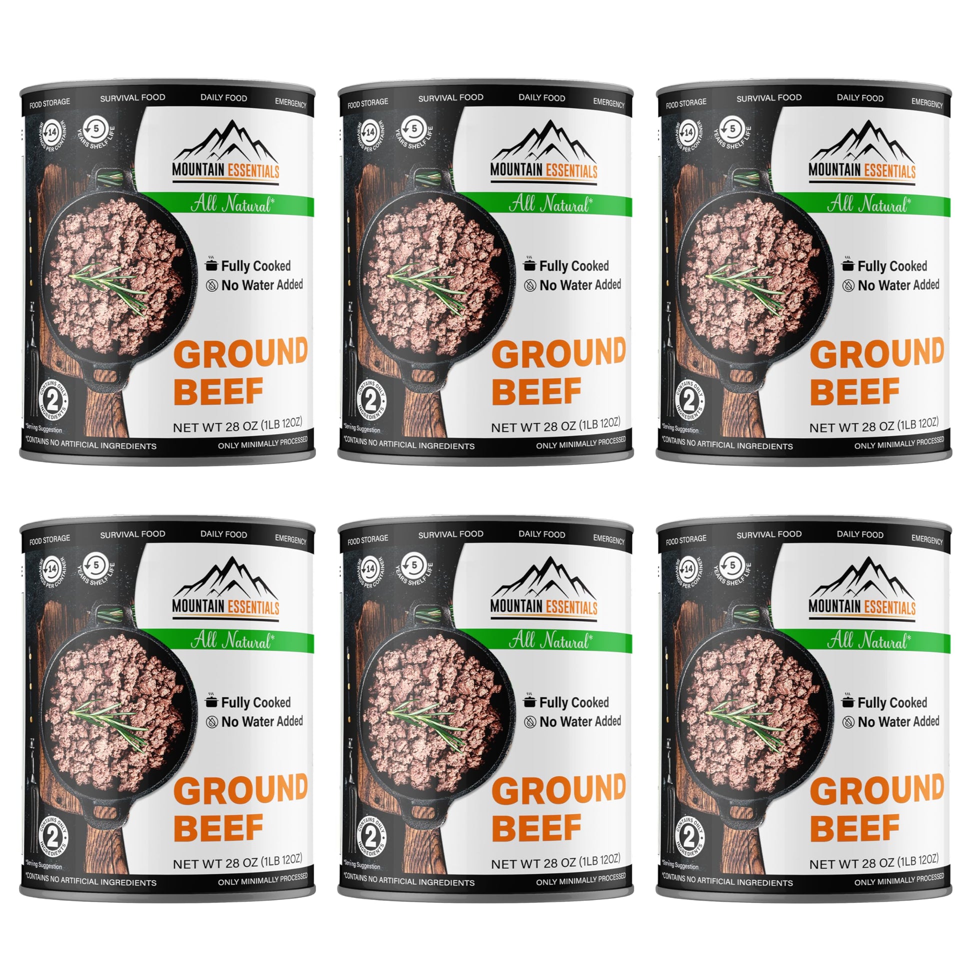 MOUNTAIN ESSENTIALS All Natural Canned Ground Beef – Fully Cooked Hamburger Meat – Pack of 6 – 28 Oz Each – Made in USA