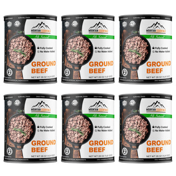 MOUNTAIN ESSENTIALS All Natural Canned Ground Beef – Fully Cooked Hamburger Meat – Pack of 6 – 28 Oz Each – Made in USA