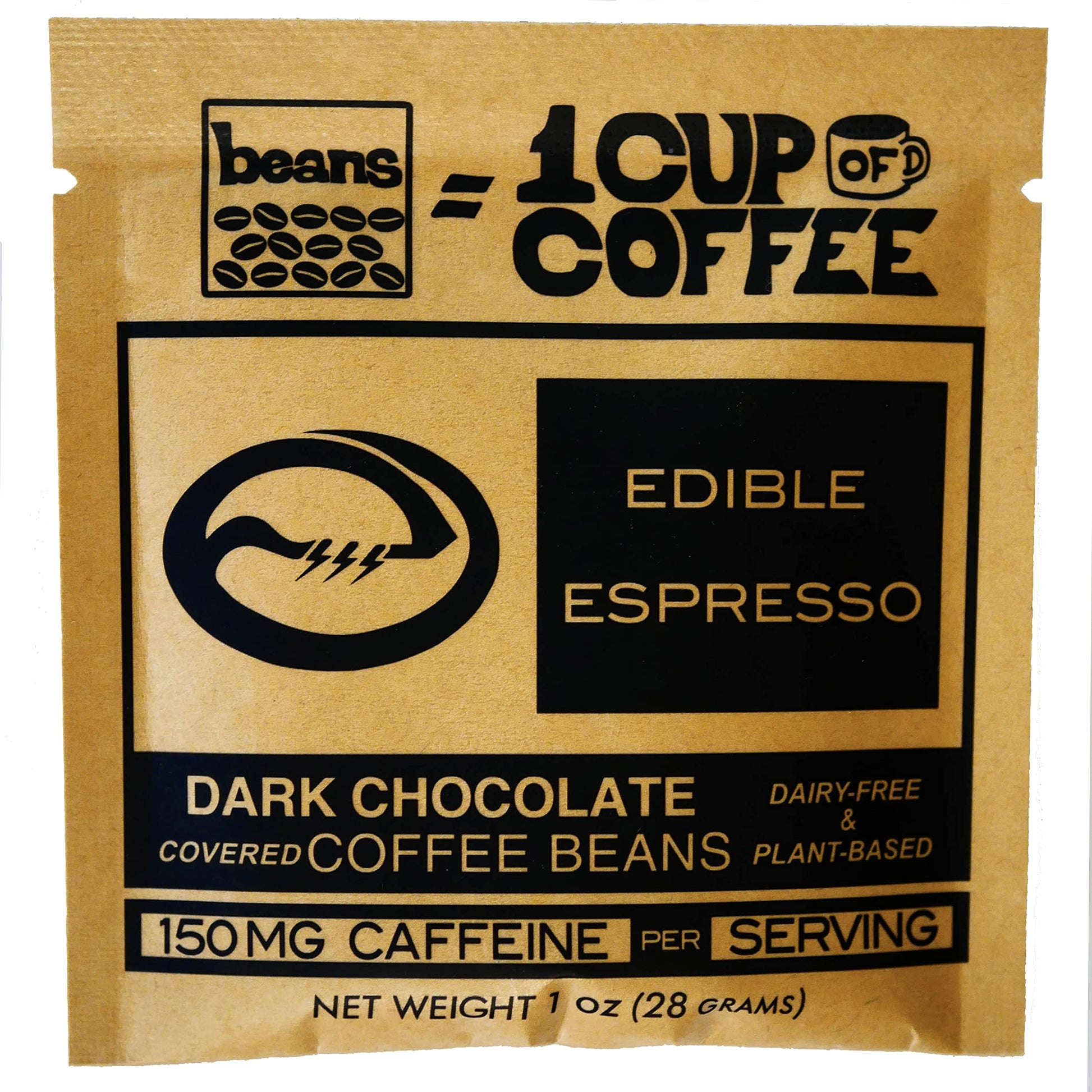 Edible Espresso Dark Chocolate Covered Coffee Beans, 150mg Caffeine, Plant-based, Dairy-Free, 3 Pack x 1oz