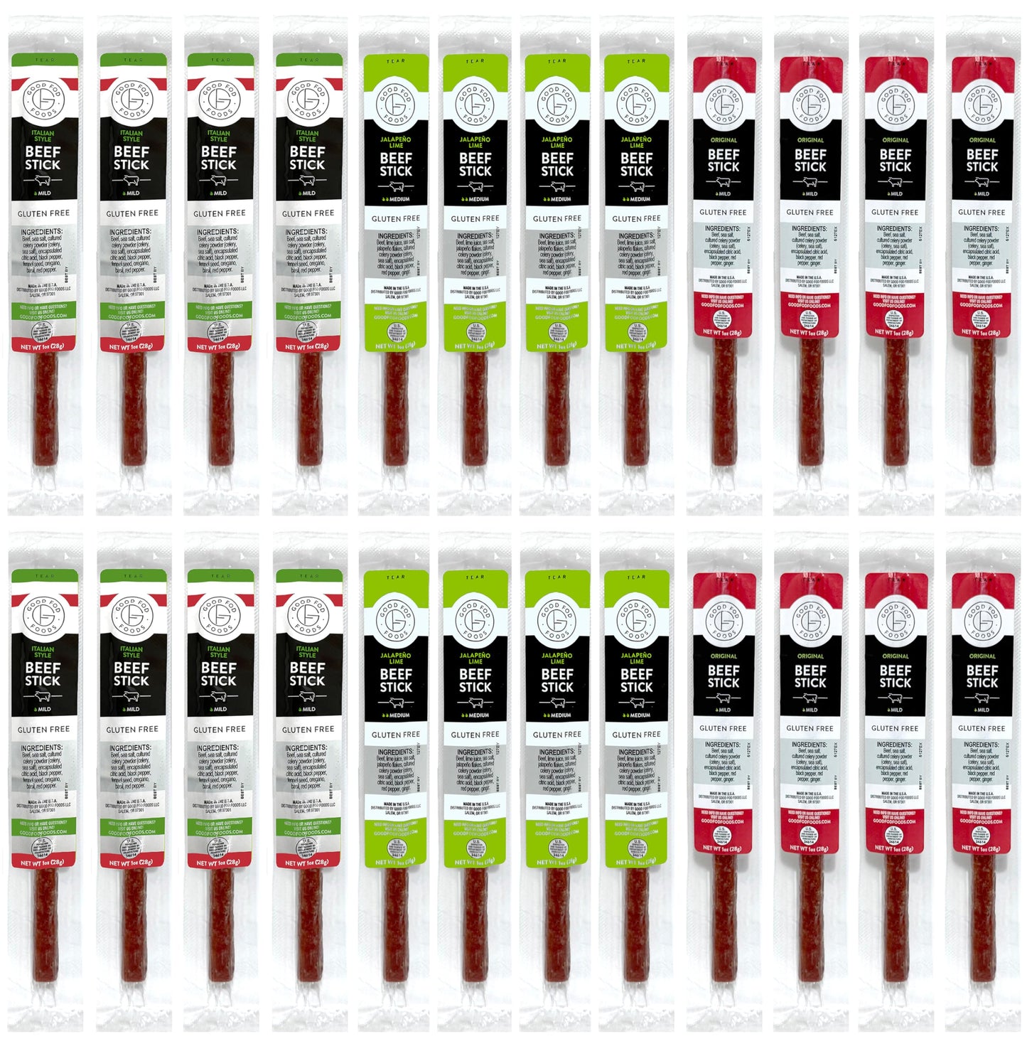 Good Fod Foods Meat Stick Variety Pack – Low FODMAP, Zero Sugar, Keto Friendly, Gluten-Free, 1 Ounce (24 Pack)