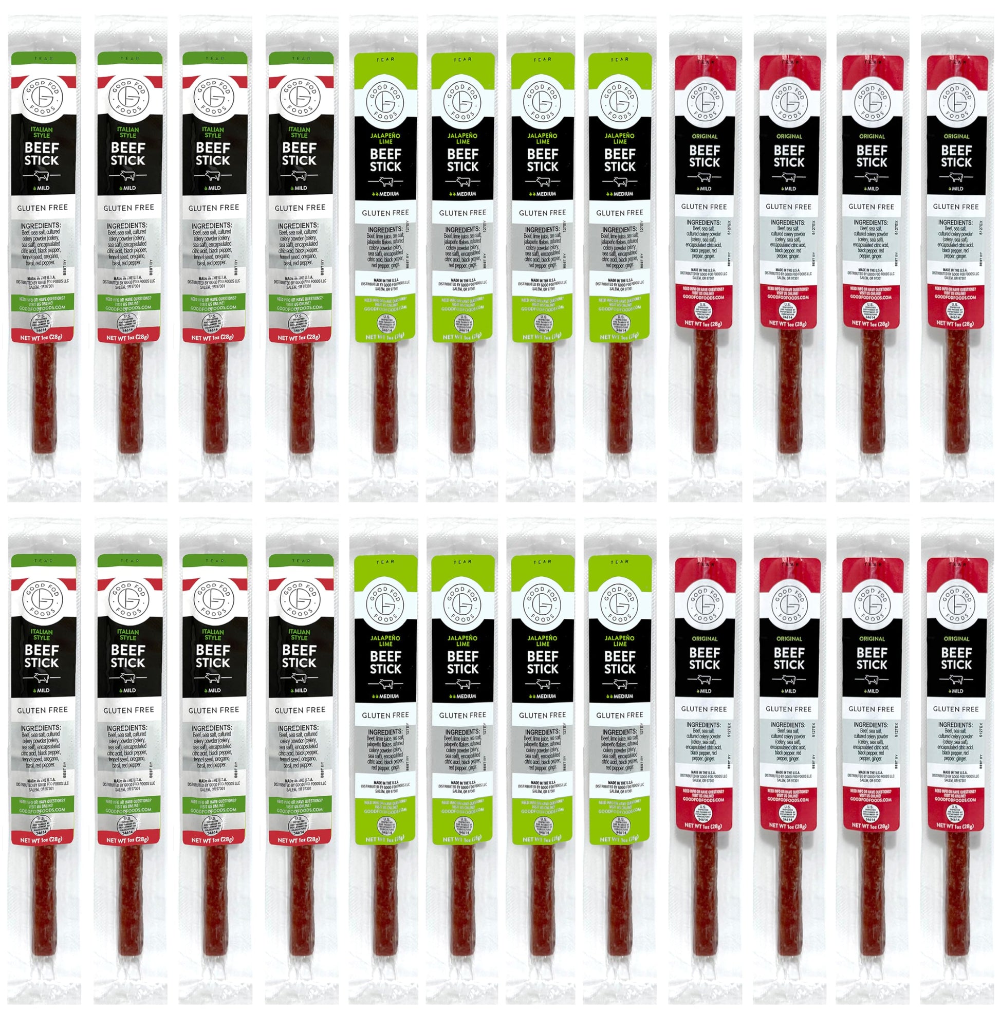 Good Fod Foods Meat Stick Variety Pack – Low FODMAP, Zero Sugar, Keto Friendly, Gluten-Free, 1 Ounce (24 Pack)