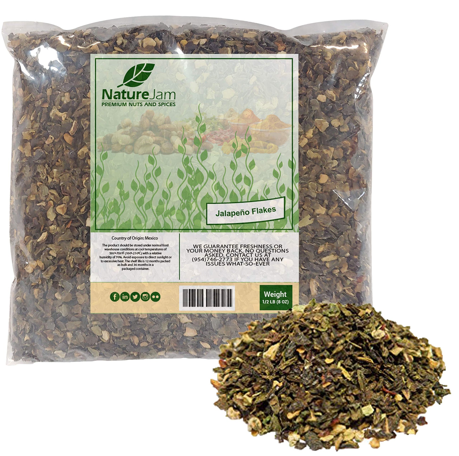 Naturejam Dried Hot Jalapeno Pepper Flakes, Dehydrated & Diced, 8 Ounce (Pack of 1), With Seeds
