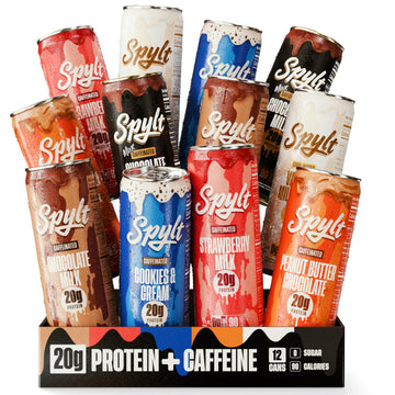 Spylt High Protein Milk - 6 Flavor Variety Pack with 60mg Caffeine & 20g Protein - 90 Calories  Ready to Drink  Sugar Free  Lactose Free Milk  Perfect for Workout Recovery & Afternoon Pick Me Up - 12 Count
