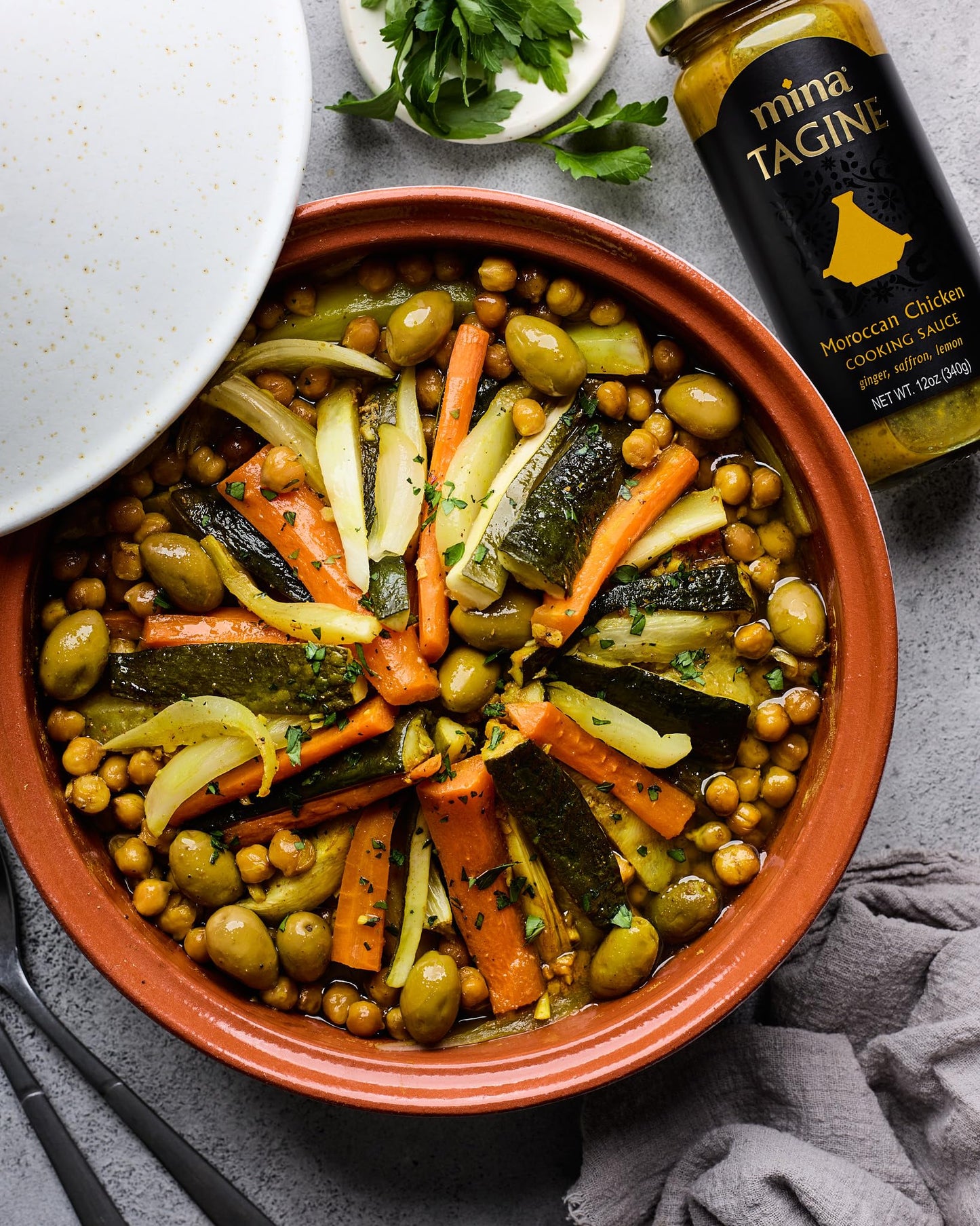 Mina Tagine Moroccan Chicken Simmer Sauce, 12 oz - Classic Ginger Saffron with Turmeric, Lemon & Olive Oil, Moroccan Spices