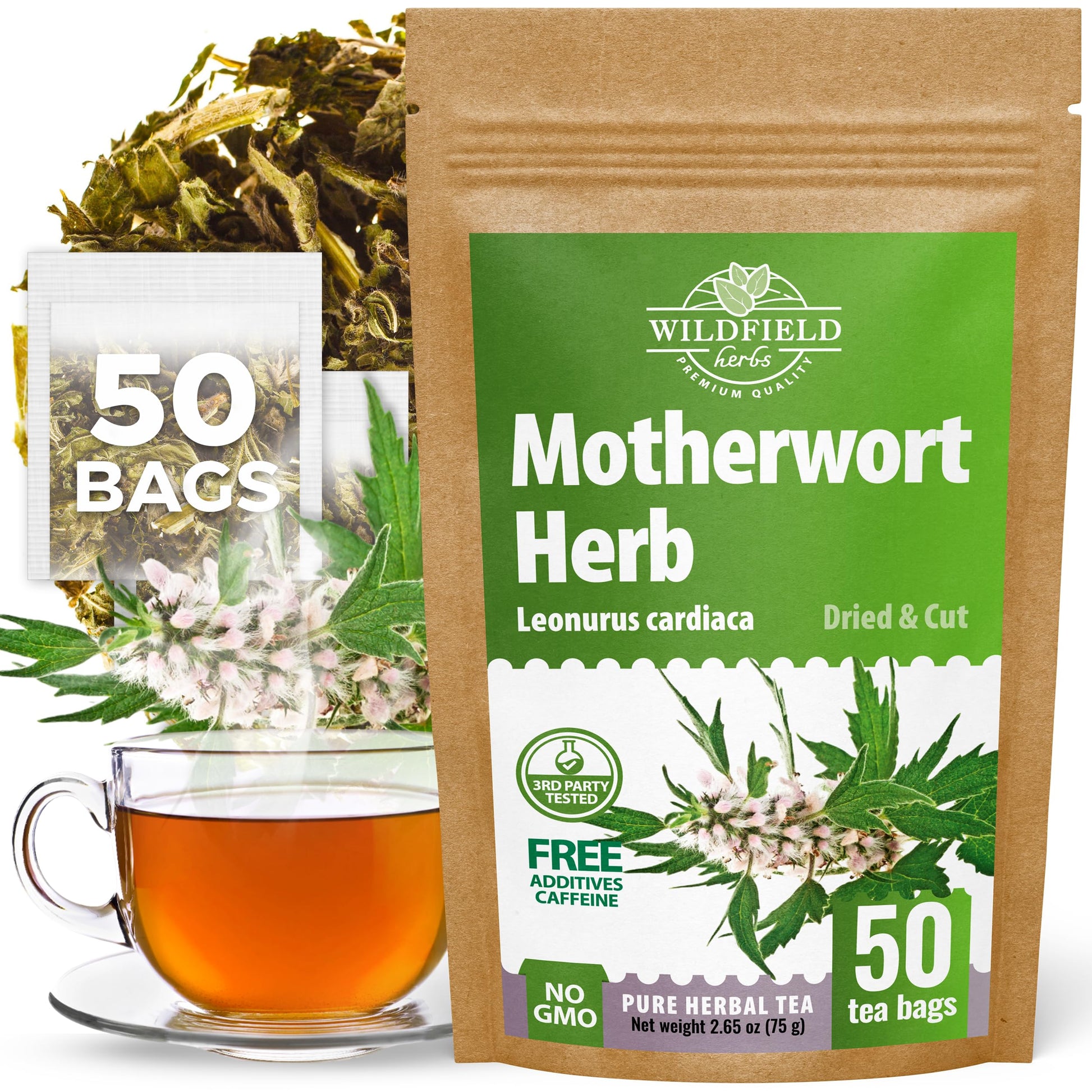 50 Bags Motherwort Tea Dried Motherwort Herb (Leonuri Herba) - 50 Tea Bags 1.5G Leonurus