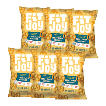 FitJoy Tangy Dijon Mustard Pretzels (Pack of 6, 4.5 Oz) - Dairy, Nut & Gluten Free Snacks - Grain Free Cassava Root & Chickpea F