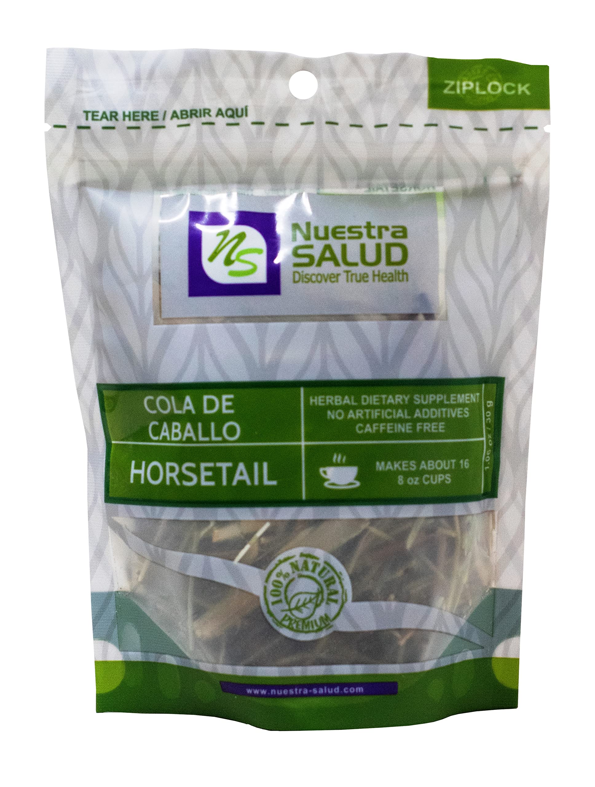 Nuestra NS Salud Horsetail Herbal Tea, 100% Natural, Caffeine Free, 30g (1.05oz) Zip-Lock Bag