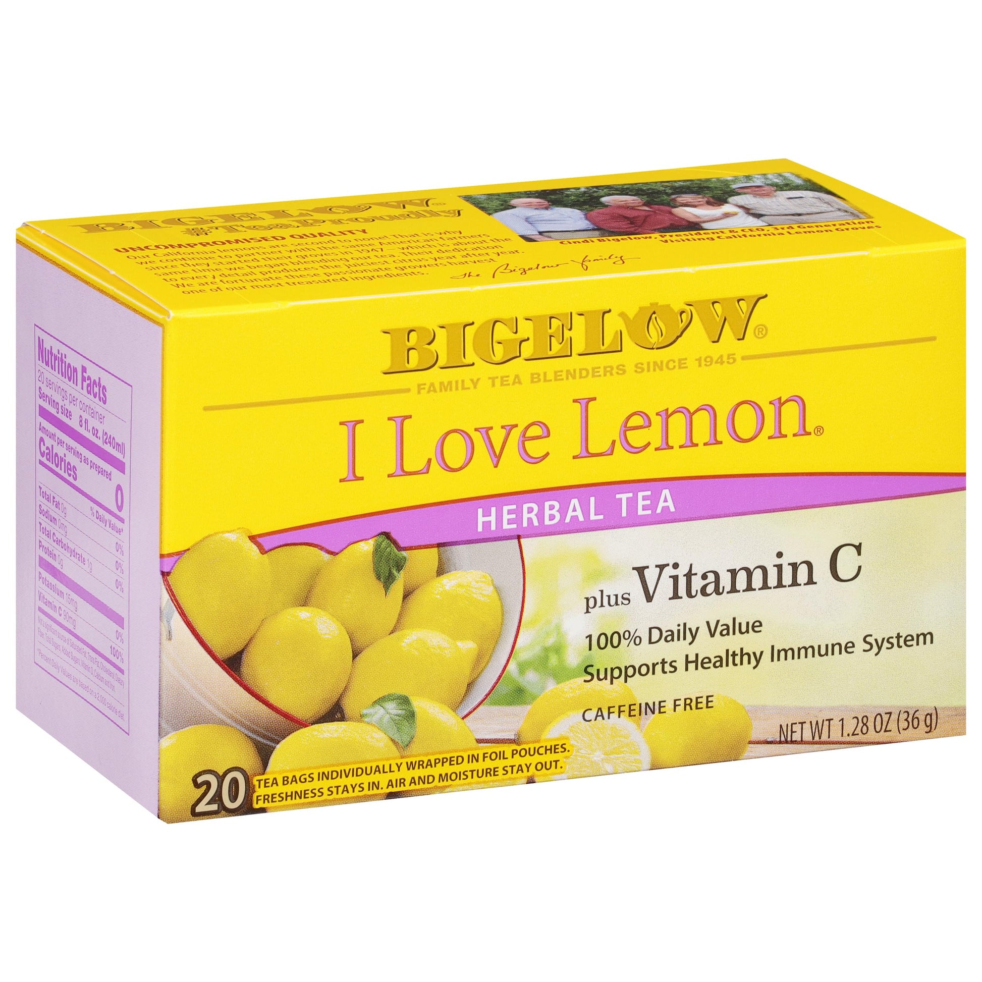 Bigelow Tea I Love Lemon Herbal Tea, Caffeine Free, 20 Count Box (Pack of 6), Total 120 Tea Bags