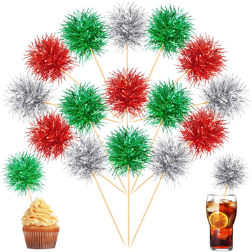 Chinco Foil Firework Cupcake Toppers, 100 Pcs, Wood, Silver/Red/Green, Model Chinco-8882