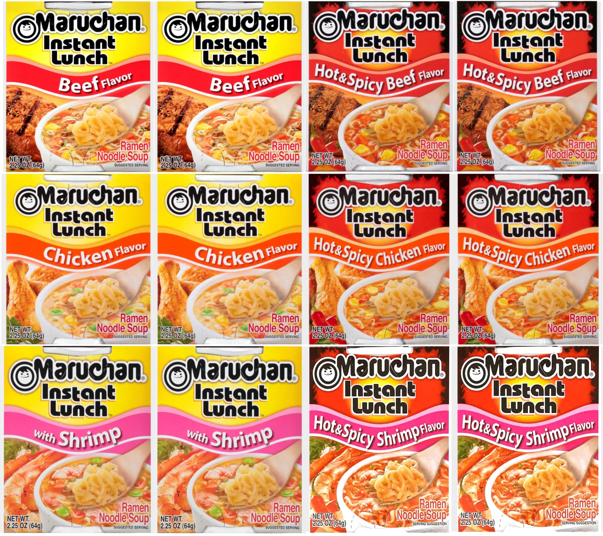 Maruchan Ramen Instant Lunch Variety, 6 Flavors, 2.25 oz (Pack of 12)