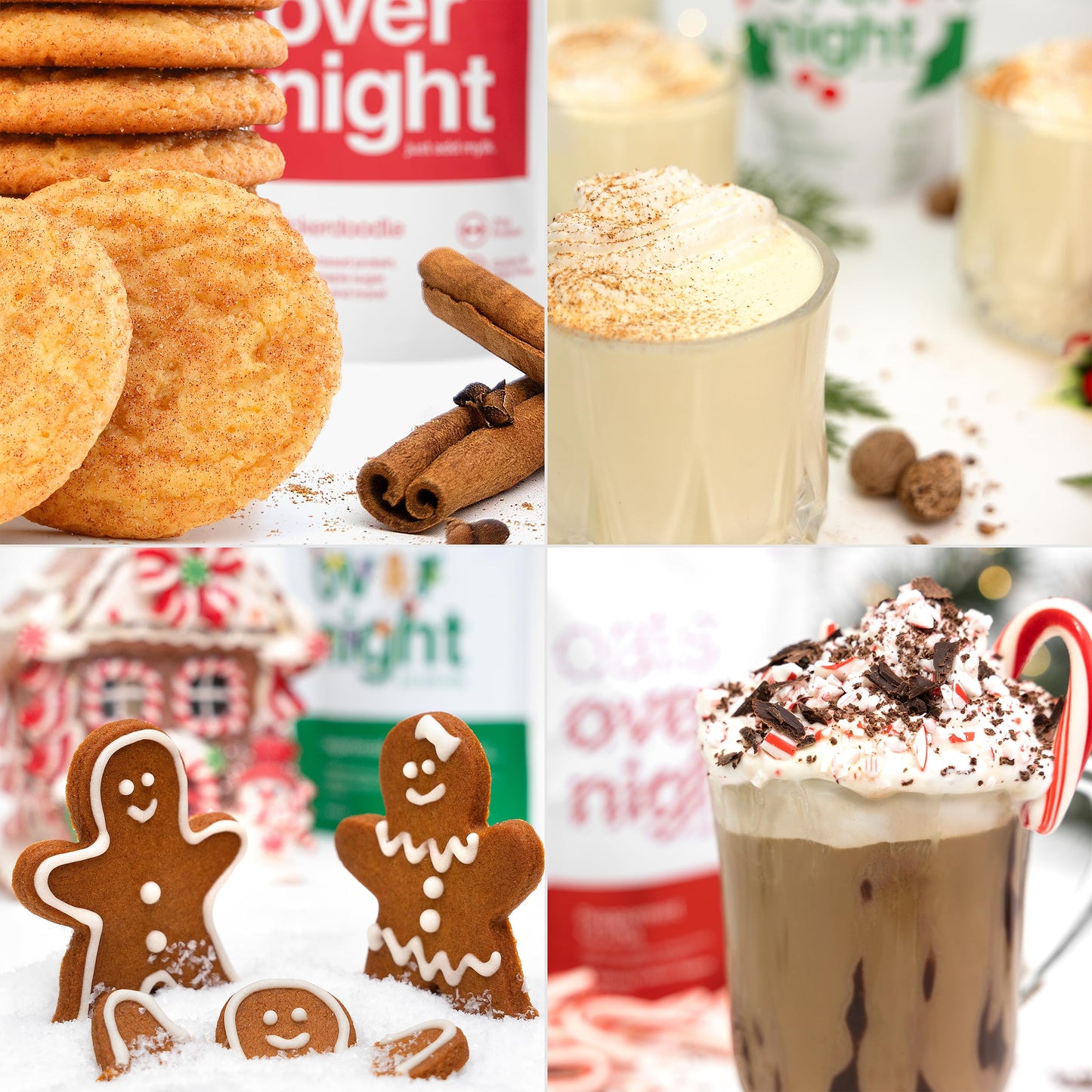 Oats Overnight Holiday Variety Pack - 20g Protein, 5g Fiber Oatmeal - 8 Pack, Gluten Free, Non-GMO, Snickerdoodle & Gingerbread