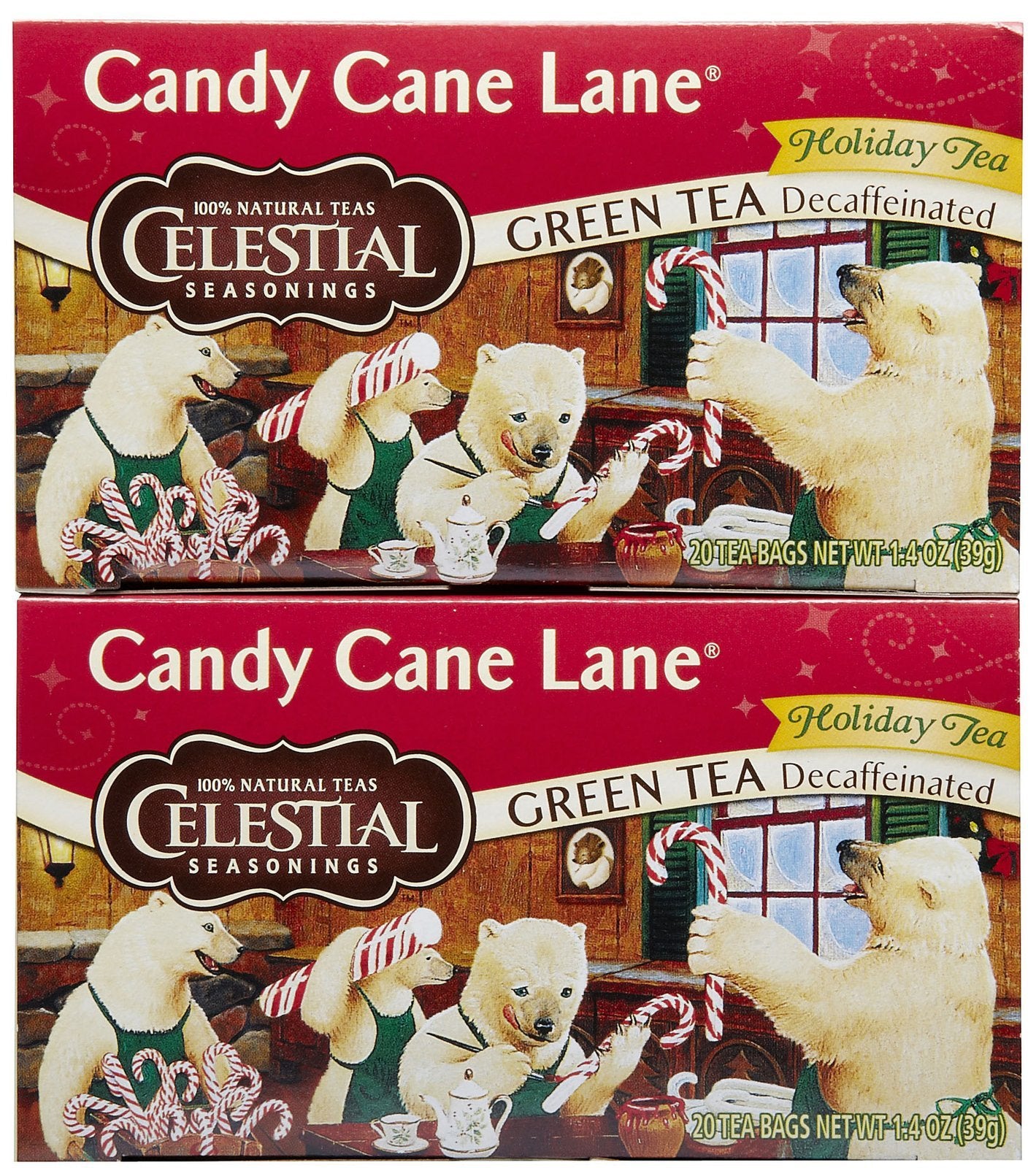 Celestial Seasonings Candy Cane Decaf Green Tea Bags, 20 Ct, 2 Pk