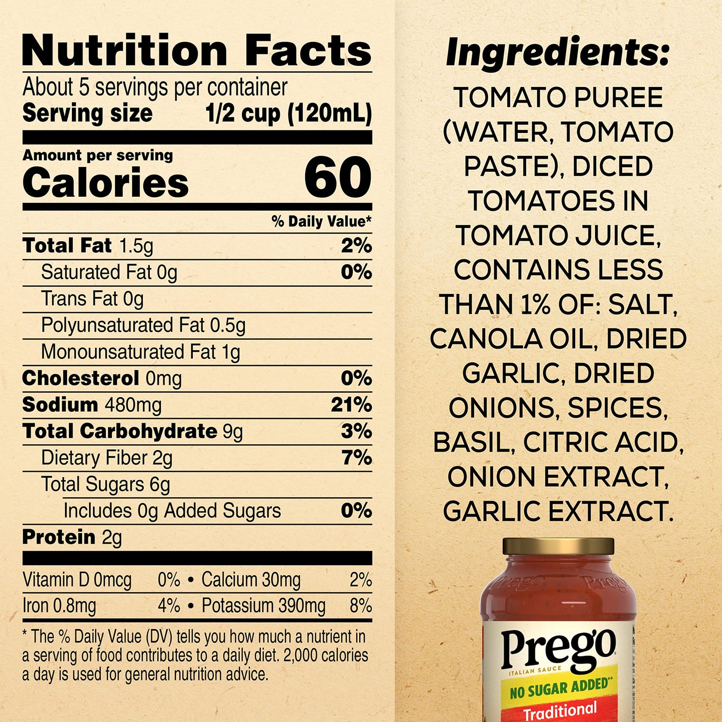 Prego Traditional No Sugar Added Pasta Sauce, 23.5 Oz Jar (Case Of 6)