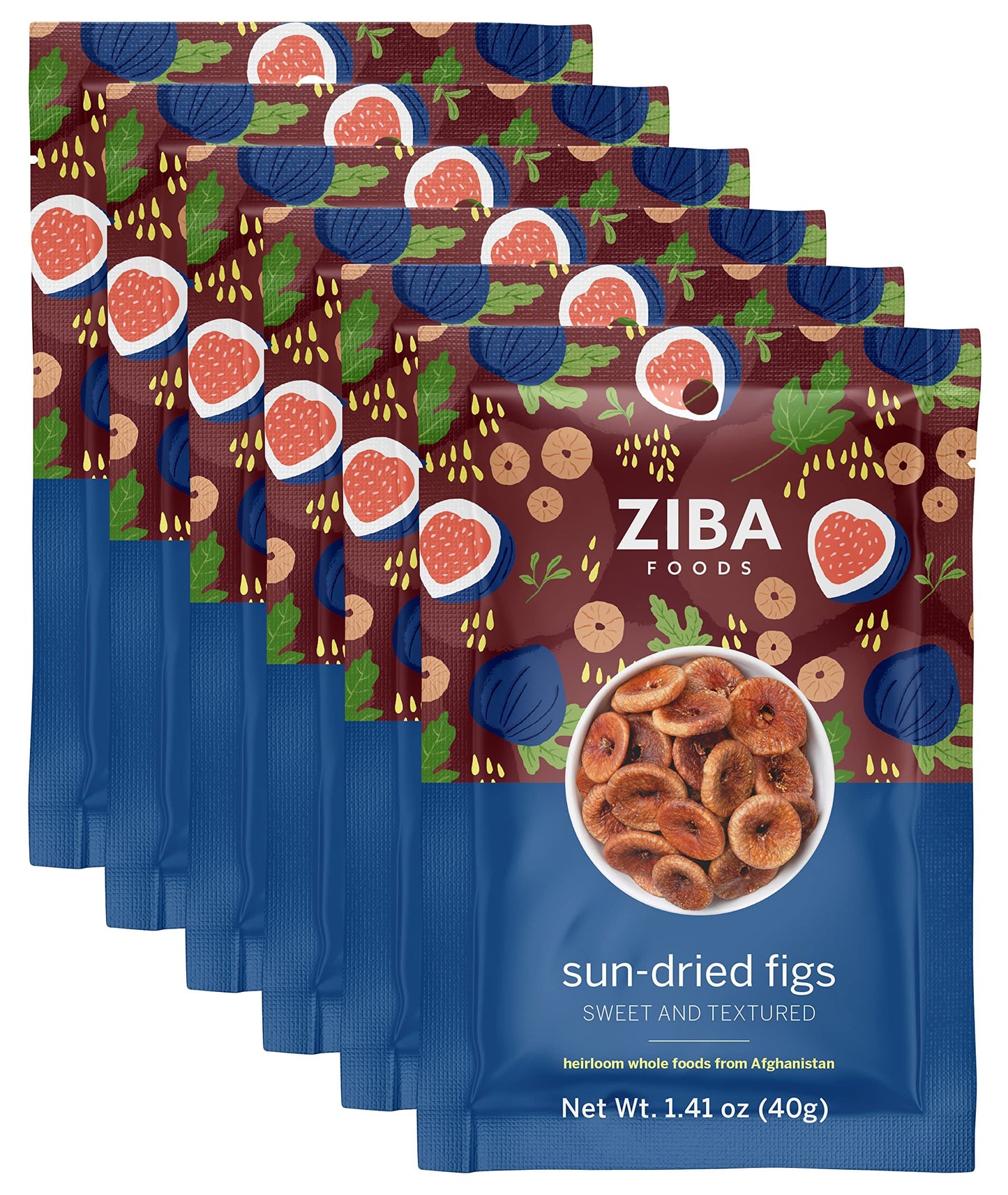 Ziba Foods Sun Dried Figs | Pack of 6 | 1.41 oz | No Sugar Added Non-GMO, Gluten Free Dried Fig Snack | Vegan Figs Dried Fruit E