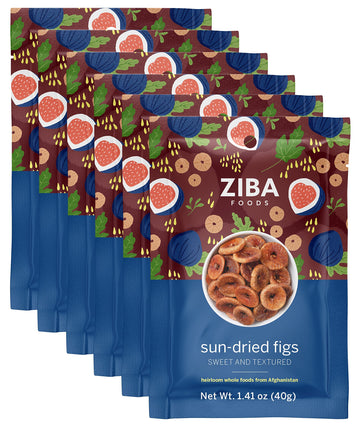 Ziba Foods Sun Dried Figs | Pack of 6 | 1.41 oz | No Sugar Added Non-GMO, Gluten Free Dried Fig Snack | Vegan Figs Dried Fruit E