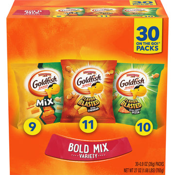 Goldfish Bold Mix Variety Pack Snack Crackers, 1 Oz Snack Packs, 30 Ct Box