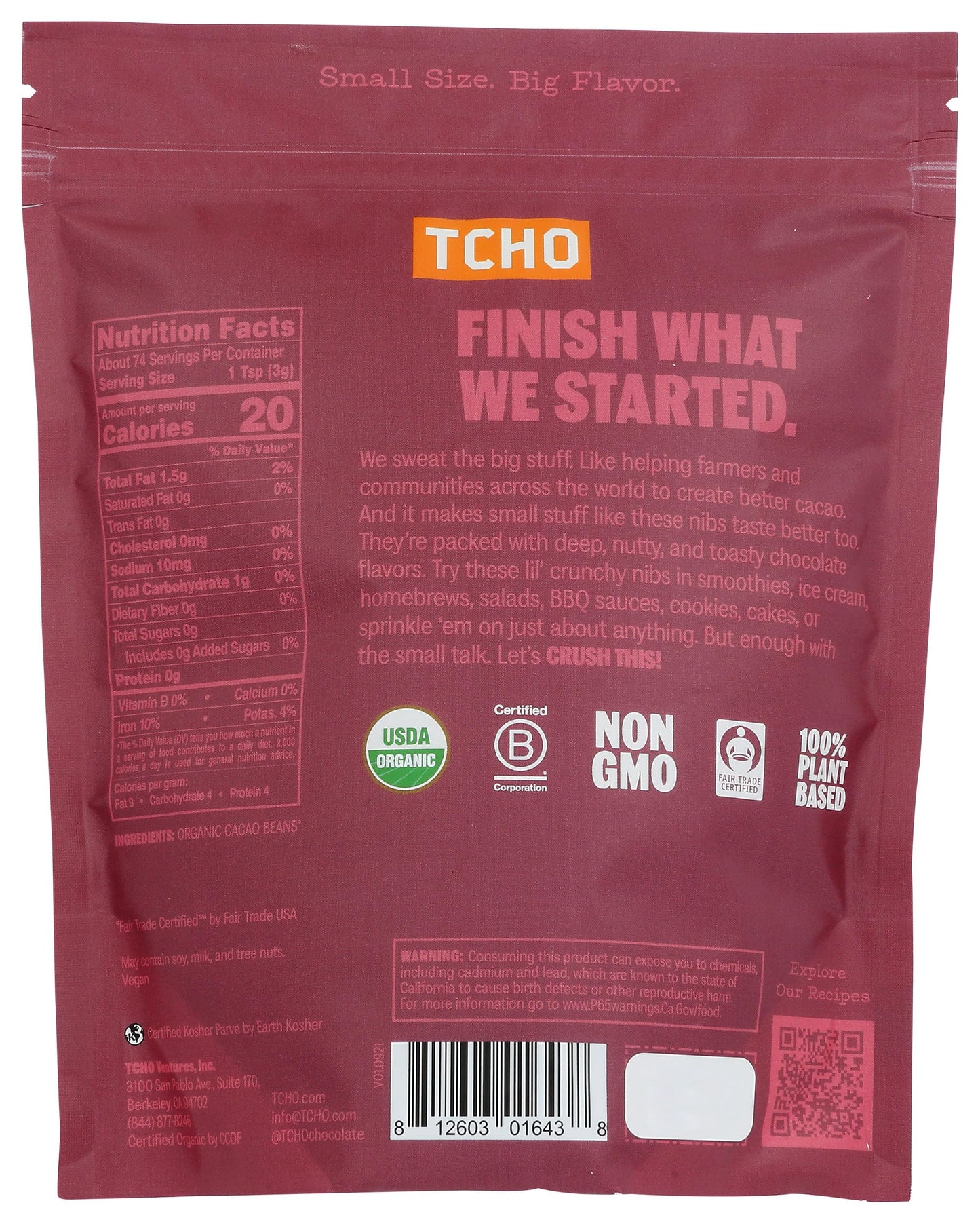 Tcho Organic Cocoa Nibs 222G Cannister
