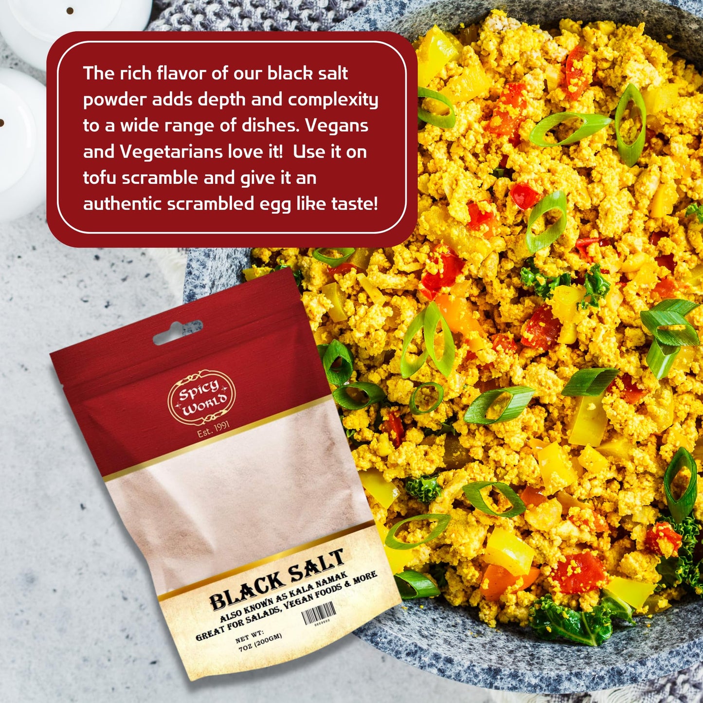 Spicy World Black Salt Powder (Kala Namak Mineral) 7 Oz - Vegan, Pure, Unrefined, Non-GMO & Natural - Perfect for Tofu Scramble,