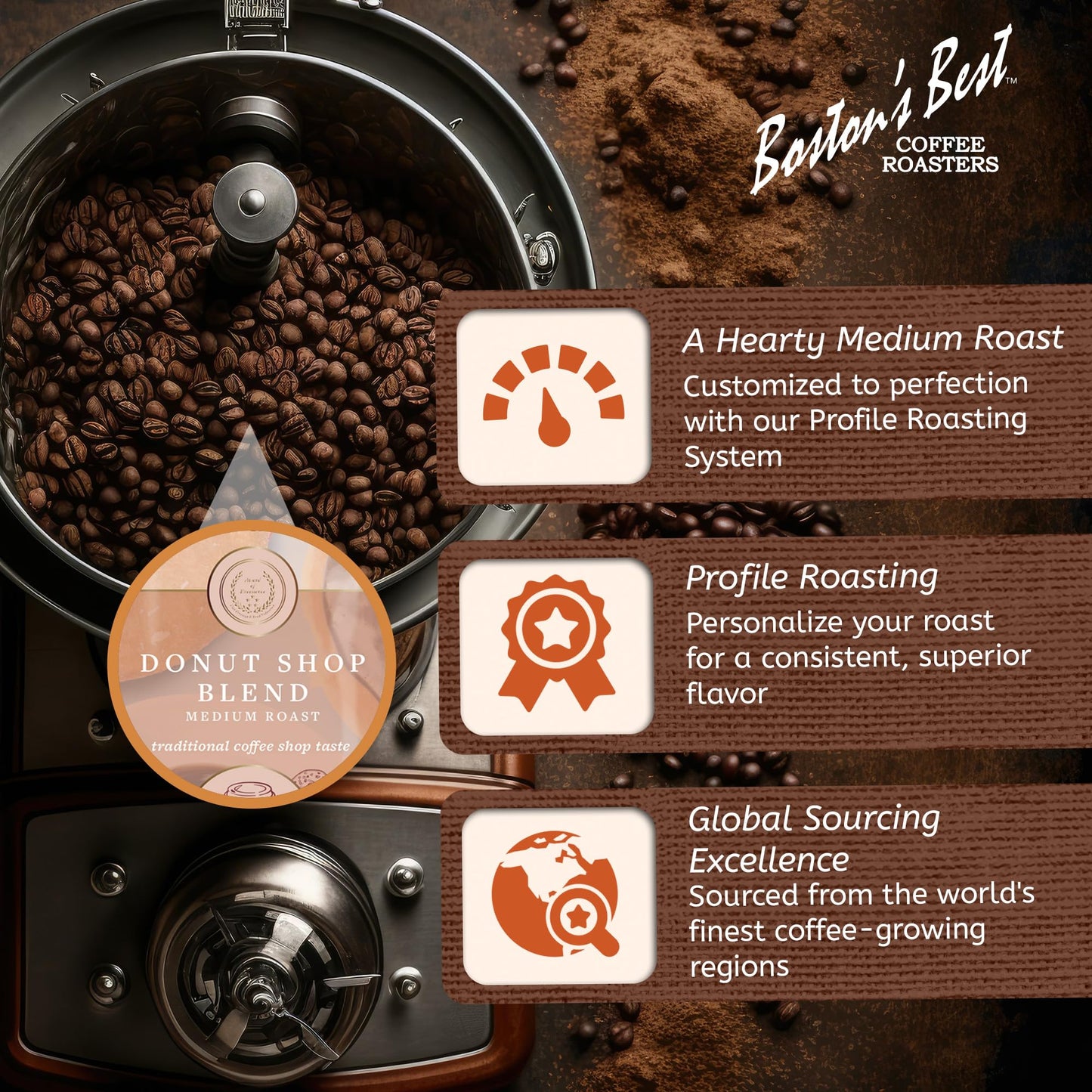 Bostons Best Coffee - Donut Shop Gourmet Coffee, Hearty Medium Roast, Premium Ground Coffee, 11 Oz. / 311 G Coffee Bag