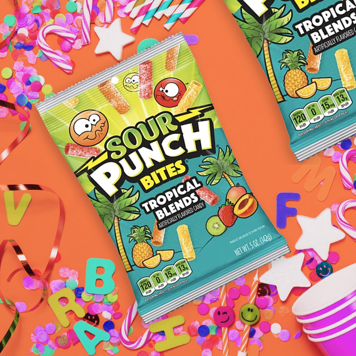 Sour Punch Tropical Candy, 5 Oz - Chewy, Mouthwatering Tropical-Flavored Sour Candy - Fat-Free, Low Sodium Treat For Kids & Adul
