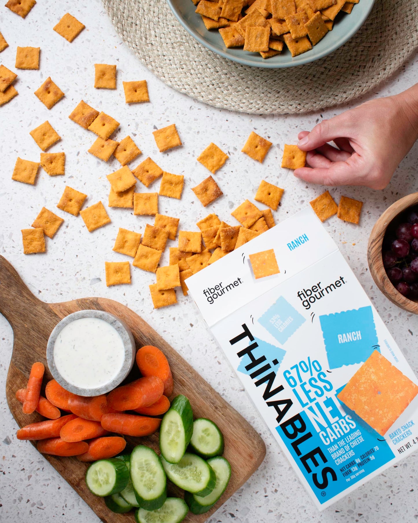 Fiber Gourmet Ranch Thinables Baked Cheese Crackers - Healthy Keto Crackers, Low Calorie High Fiber Snack, 6g Net Carbs, 70 Calo