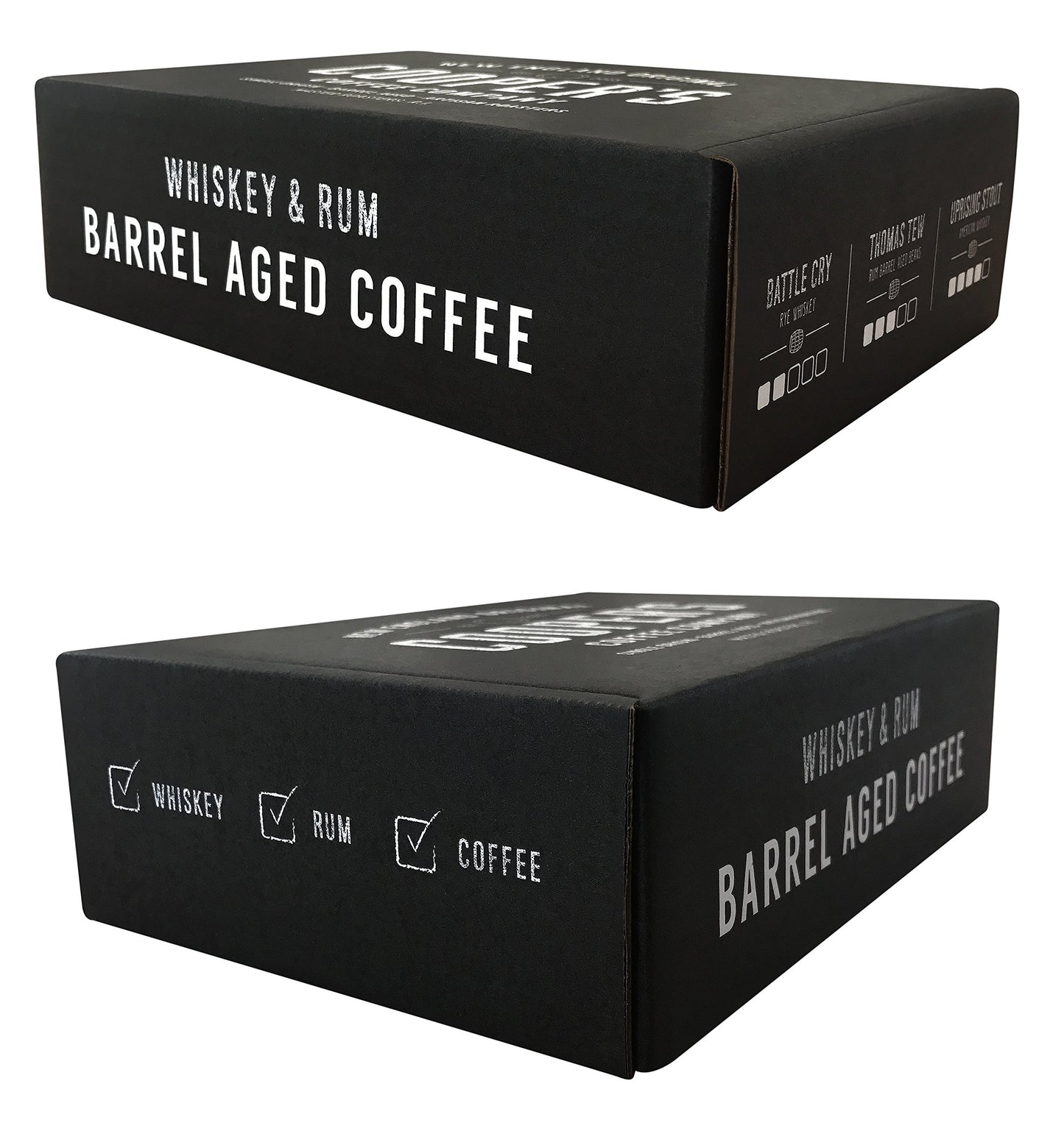 Coopers Cask Coffee Wine Barrel Aged Coffee Gift Box Set, Medium Roast Whole Bean, 12 oz Total, Brown