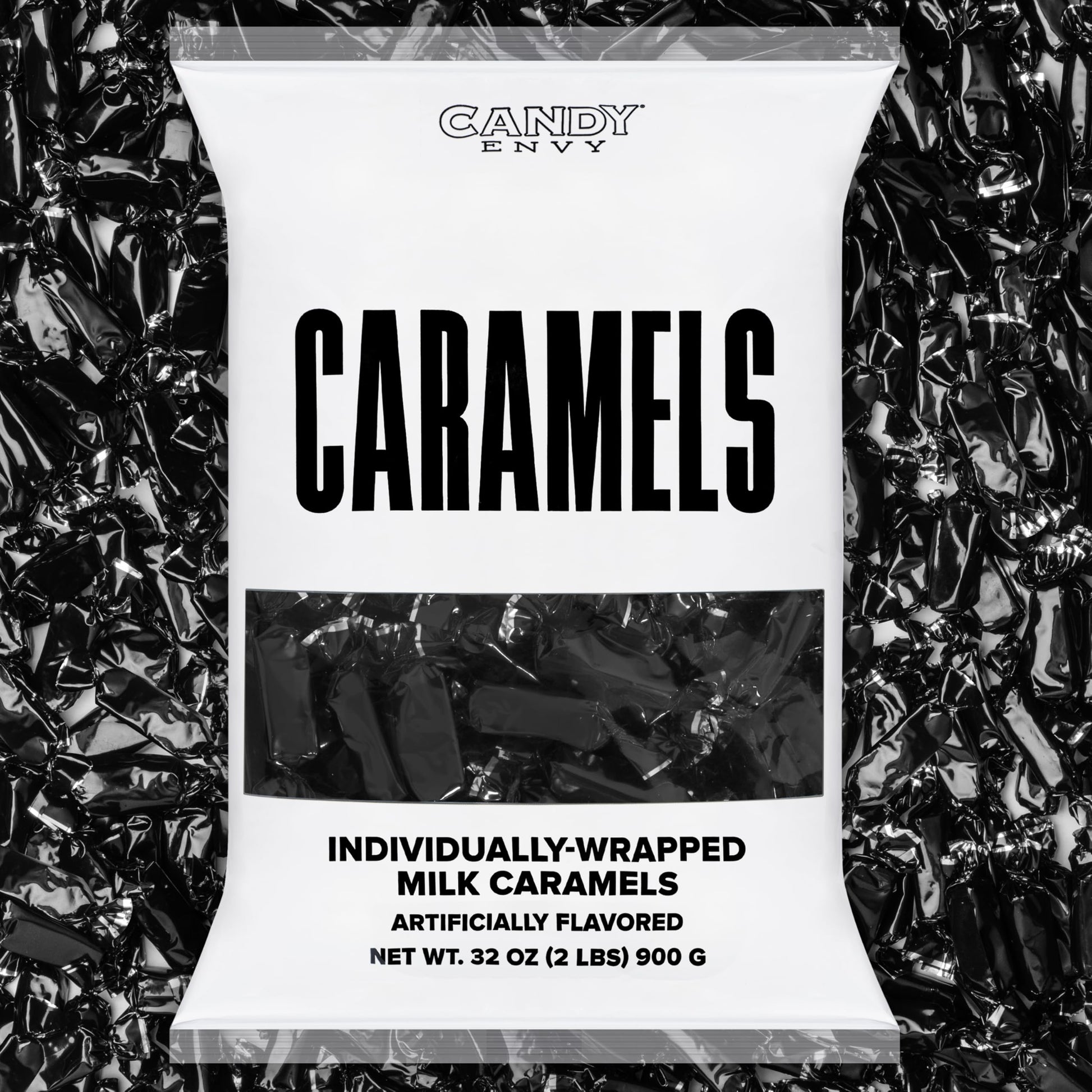 Candy Envy - Individually Wrapped Caramels - Black Wrapper - 2 Pound Bulk Black Candy
