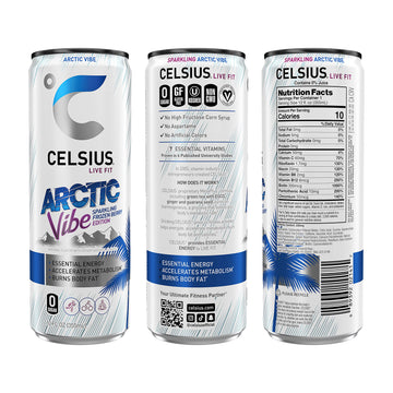CELSIUS Sparkling Arctic Vibe, Functional Essential Energy Drink, 12 Fl Oz (Pack of 24)