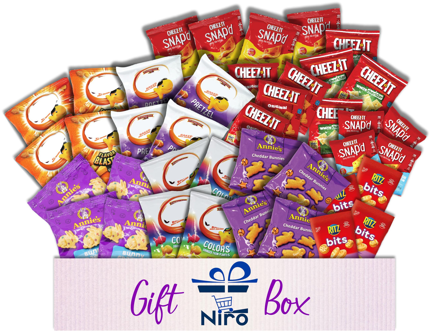 Niro Gift Basket Assortment | 40 Pack Individual Bags Cheese  Ers Variety Pack | Snacks For Mature-Themeds And Children | The Perfect Care Package