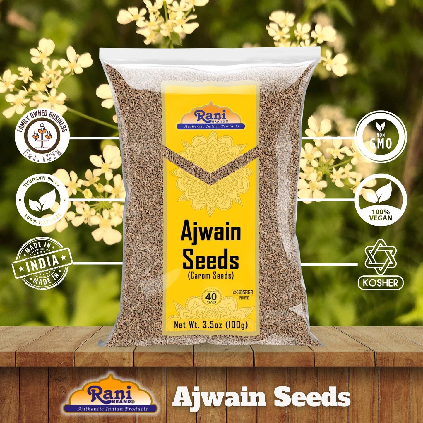 Rani Ajwain Seeds Whole Spice - 3.5oz (100g), All Natural, Vegan, Gluten-Friendly, Non-GMO, Kosher, Indian Origin