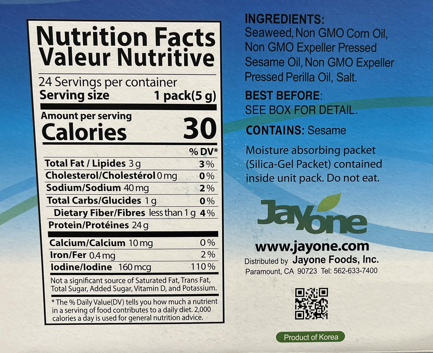 Jayone Seaweed, Roasted And Lightly Salted, 0.17 Ounce (Pack Of 24),Nutty Flavor