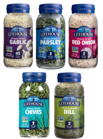 Litehouse Freeze-Dried Herbs Variety Gift Set, (Garlic, Parsley, Red Onion, Chives, Dill) - Gluten-Free, Keto Friendly, Non-Gmo,