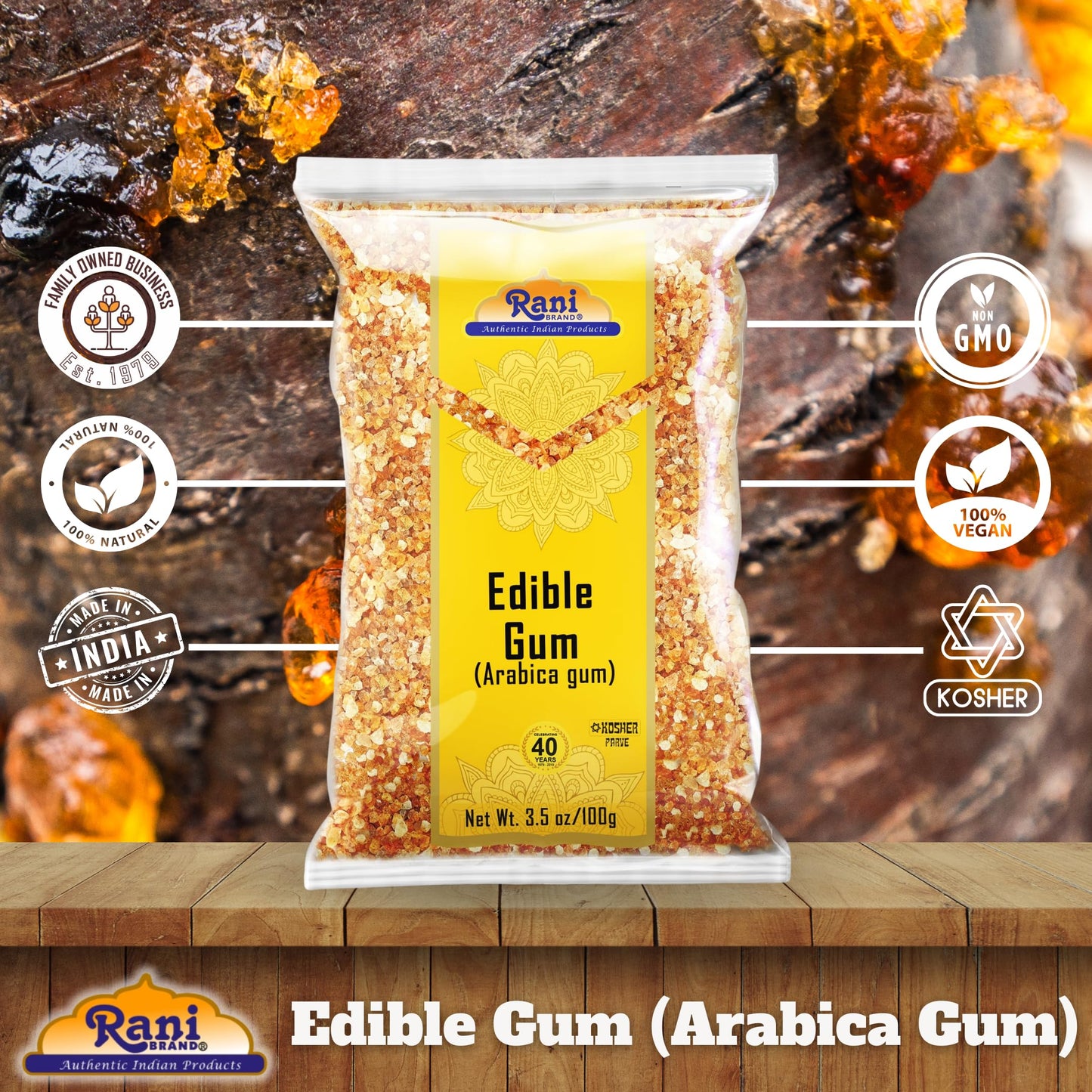 Rani Edible Gum Whole (Arabica Gum) 35Oz (100G) All Natural, Salt-Free Vegan No Colors Gluten Friendly Non-Gmo Indian Origin