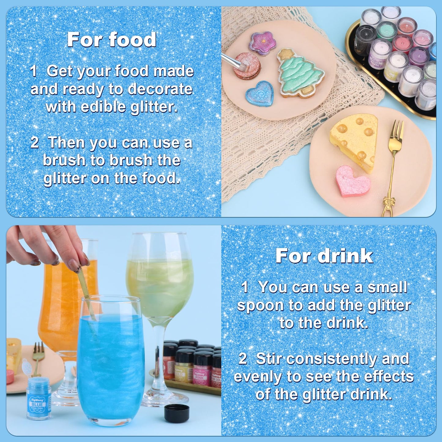Blue Edible Glitter - 5G Food Grade Cake Decorating Shimmering Glitter, Edible Sprinkle Luster Dust For Drinks, Chocolates, Fond