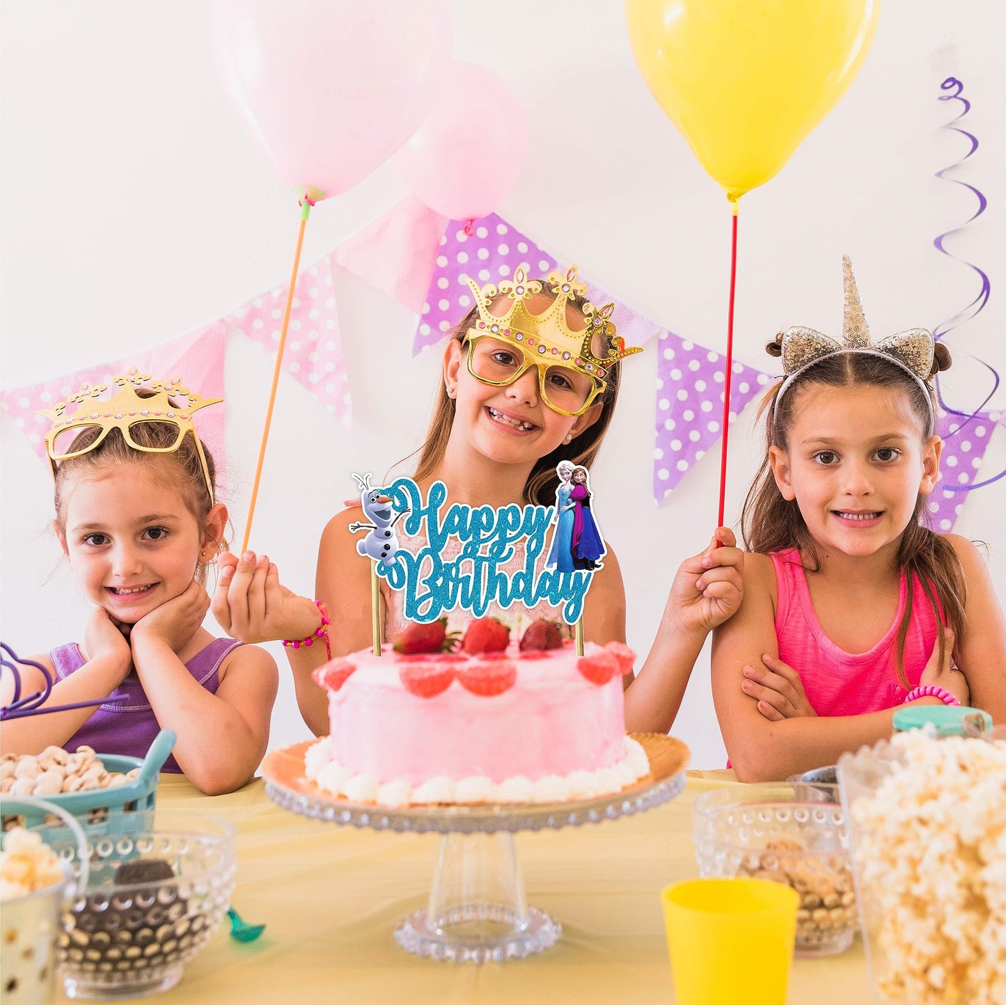 Seyal Frozn Happy Birthday Cake Topper, Small, Art Board, USCaketop140, Kids Party Decoration, Winter Celebration