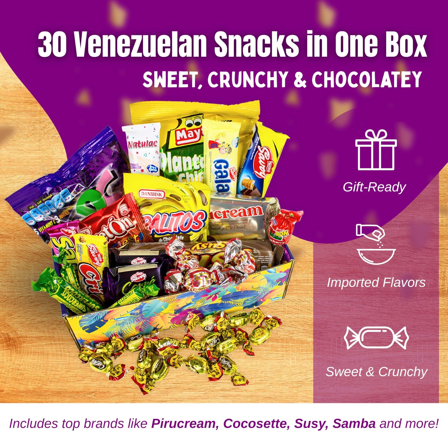 GG LATIN SABOR Venezuela Candy Box - Assorted Cookies, Chips & Candies Mix - 30 Count Variety Pack