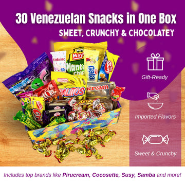 GG LATIN SABOR Venezuela Candy Box - Assorted Cookies, Chips & Candies Mix - 30 Count Variety Pack