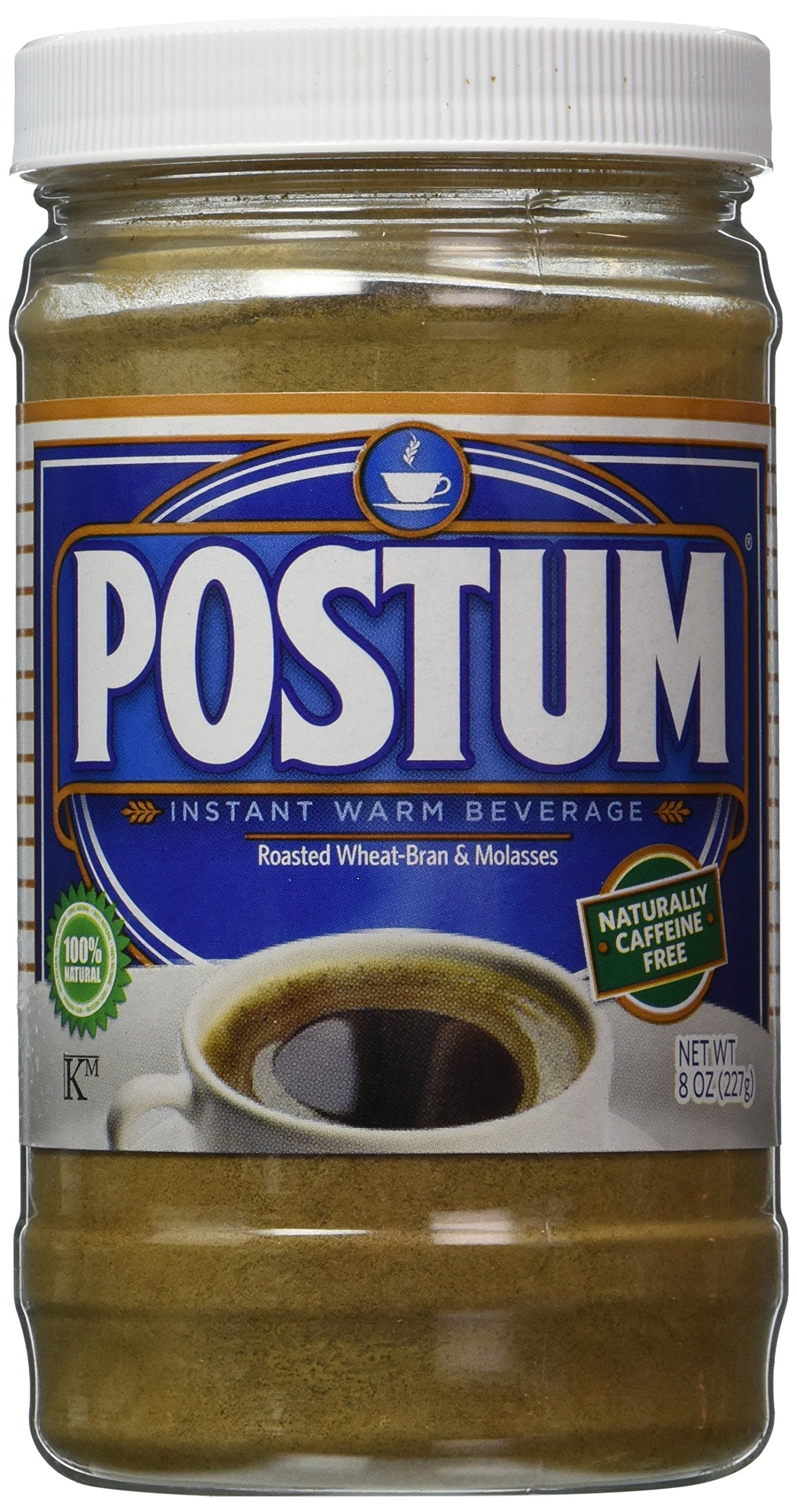 Postum Coffee Substitute Original, Caffeine-Free, 8oz, Vegan Coffee Alternative with Roasted Wheat Bran & Molasses