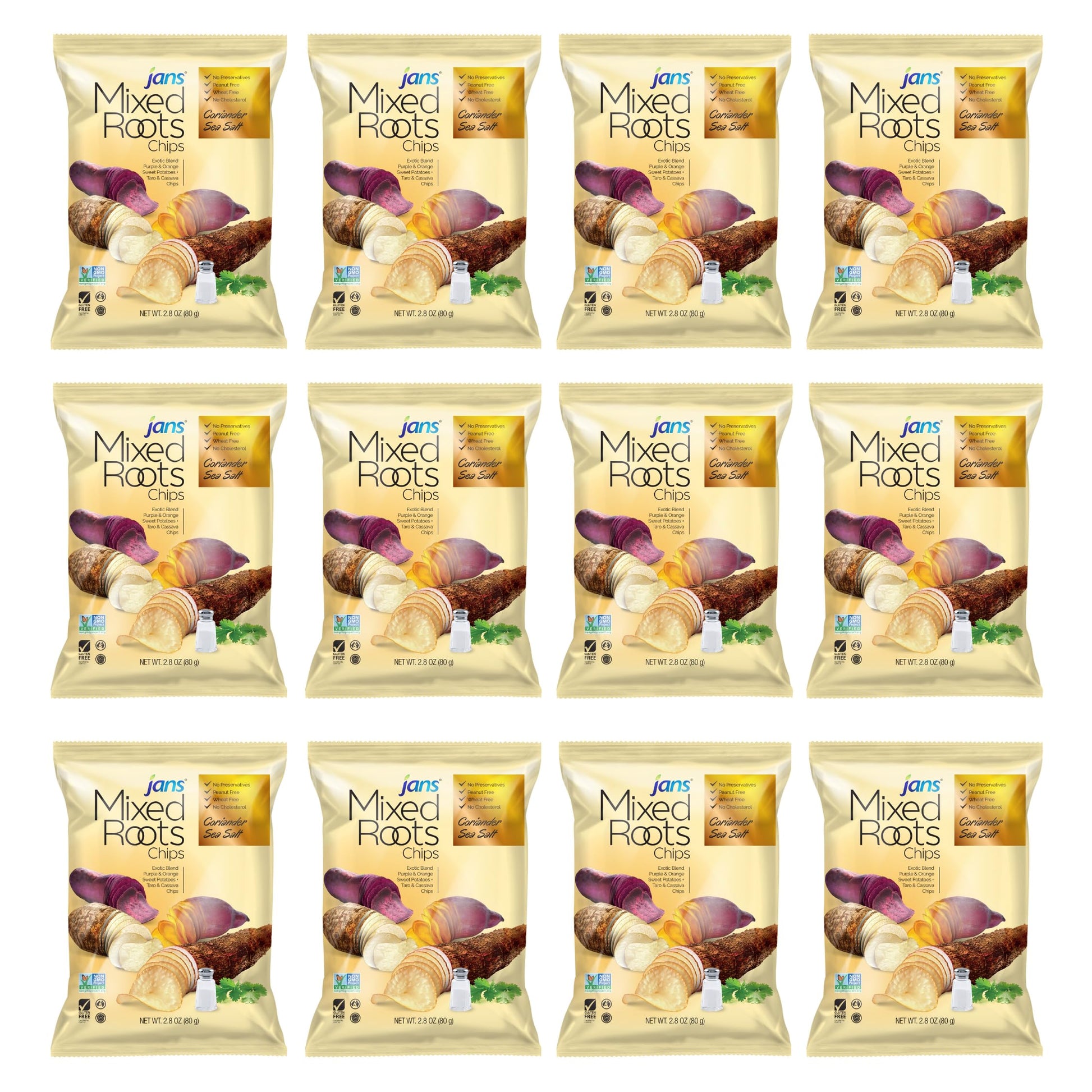 Mixed Roots Chips - All Natural Vegetable Chips (Coriander Sea Salt, 12 x 2.8 oz) | Trans Fat & Cholesterol Free | Gluten Free &