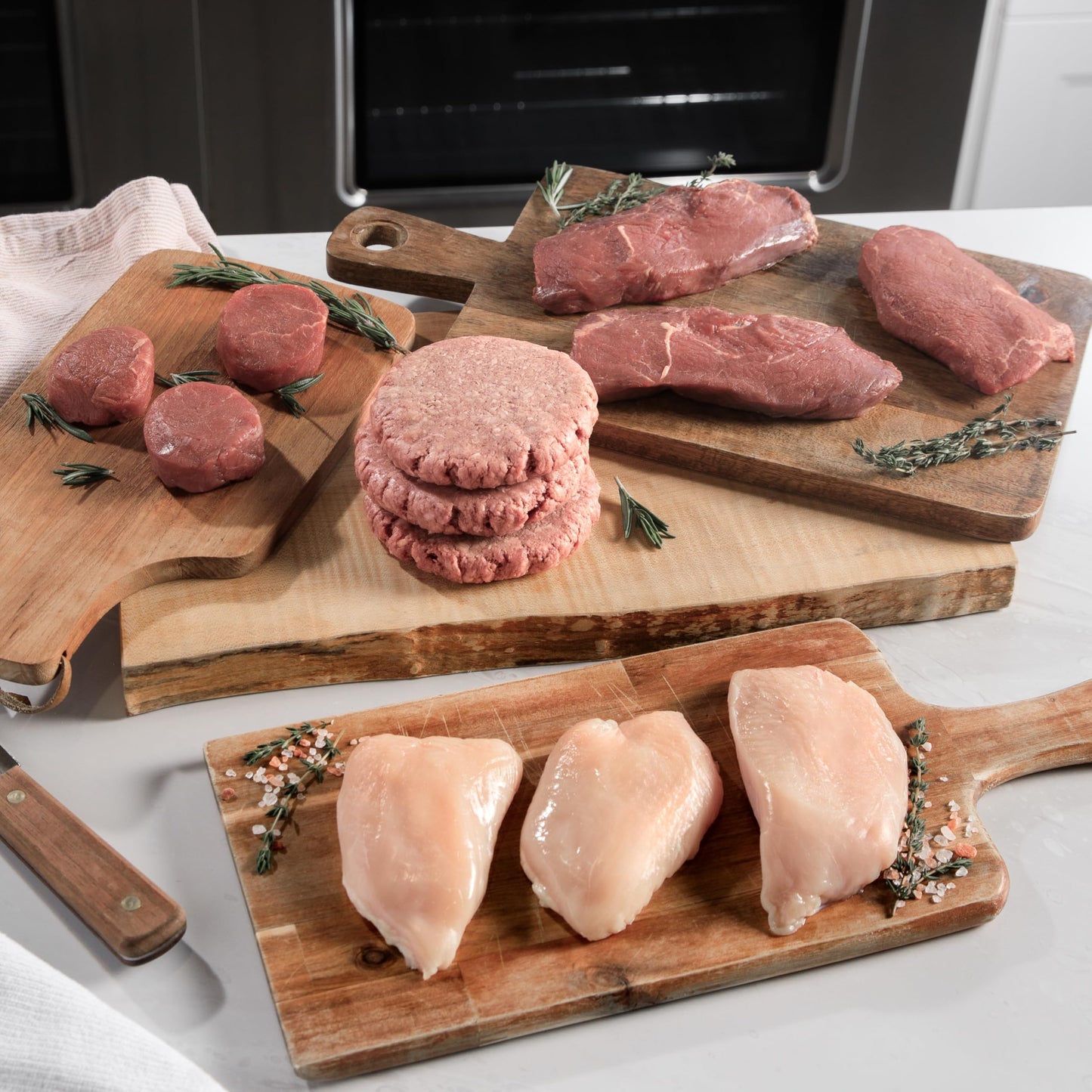 Rastellis Grilling Meat Pack - Wagyu Burgers, Sirloin Steaks, Filet Mignon, Chicken Breasts, 48 Count, 13 lbs Total