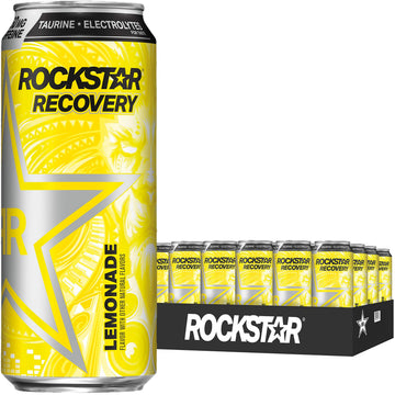 Rockstar Recovery Energy Drink, Lemonade Flavor, Caffeine & Electrolytes, 16oz, Pack of 24