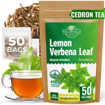 50 Bags Lemon Verbena Tea Dried Cut Leaves Herb Cedron (Aloysia Citrodora) - 50 Count 1.5g Lemon Beebrush Loose Leaf Herbal Tea 