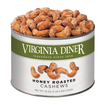 Virginia Diner Honey Roasted Cashew - Jumbo Honey Roasted Gourmet Cashews Gift Tin Non-GMO, Preservative Free Gifts from Virgini