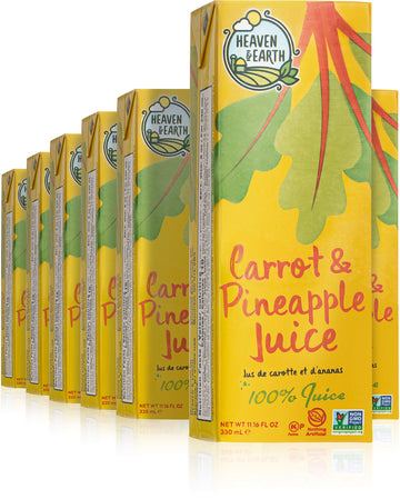 Heaven & Earth 100% Carrot & Pineapple Juice, 11.16oz (10 Pack) 100% Juice | No Sugar Added | Straw Included | Gluten Free Non G