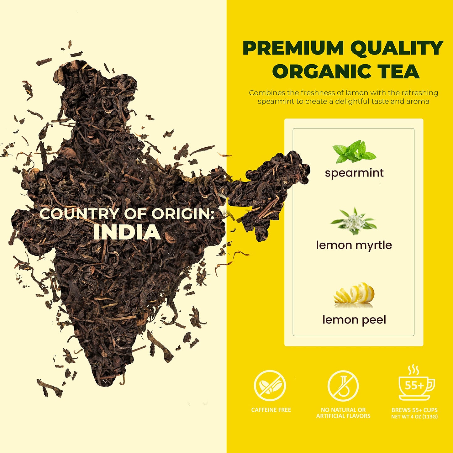 Gardenika Organic Lemon Spearmint Herbal Loose Tea - Caffeine-Free, Kosher - 4 oz
