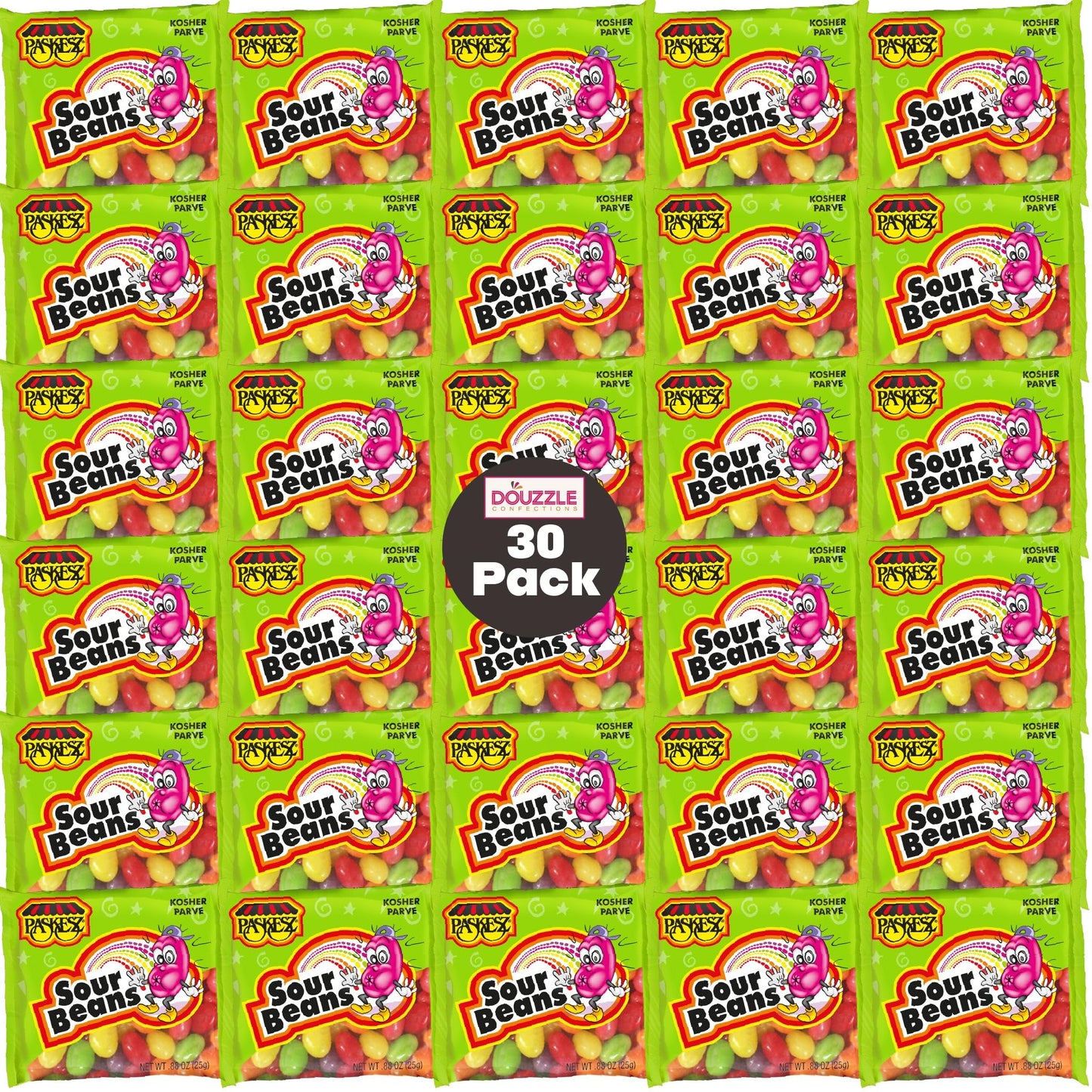 DOUzzle Back To School Sour Jelly Beans Chewy Candies, Mini Packs (30 Count, 1 Pack) Individually Wrapped, Party Favor, Goodie B