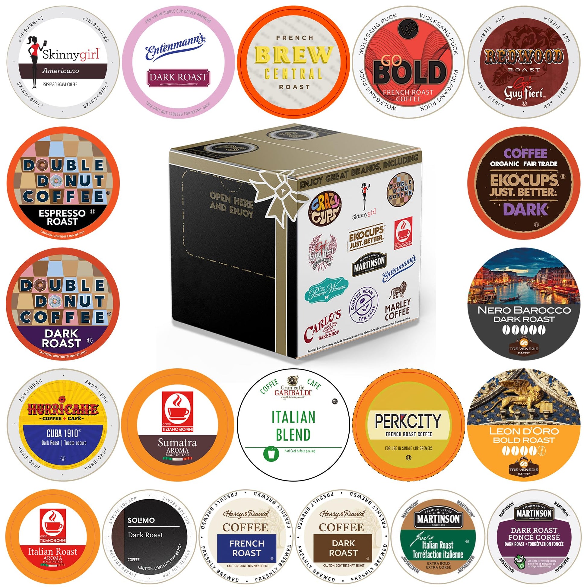 Crazy Cups Coffee Pods Variety Pack, Bold & Dark Roast, 20 Count, Single Serve for Keurig K-Cup Machines, Brown