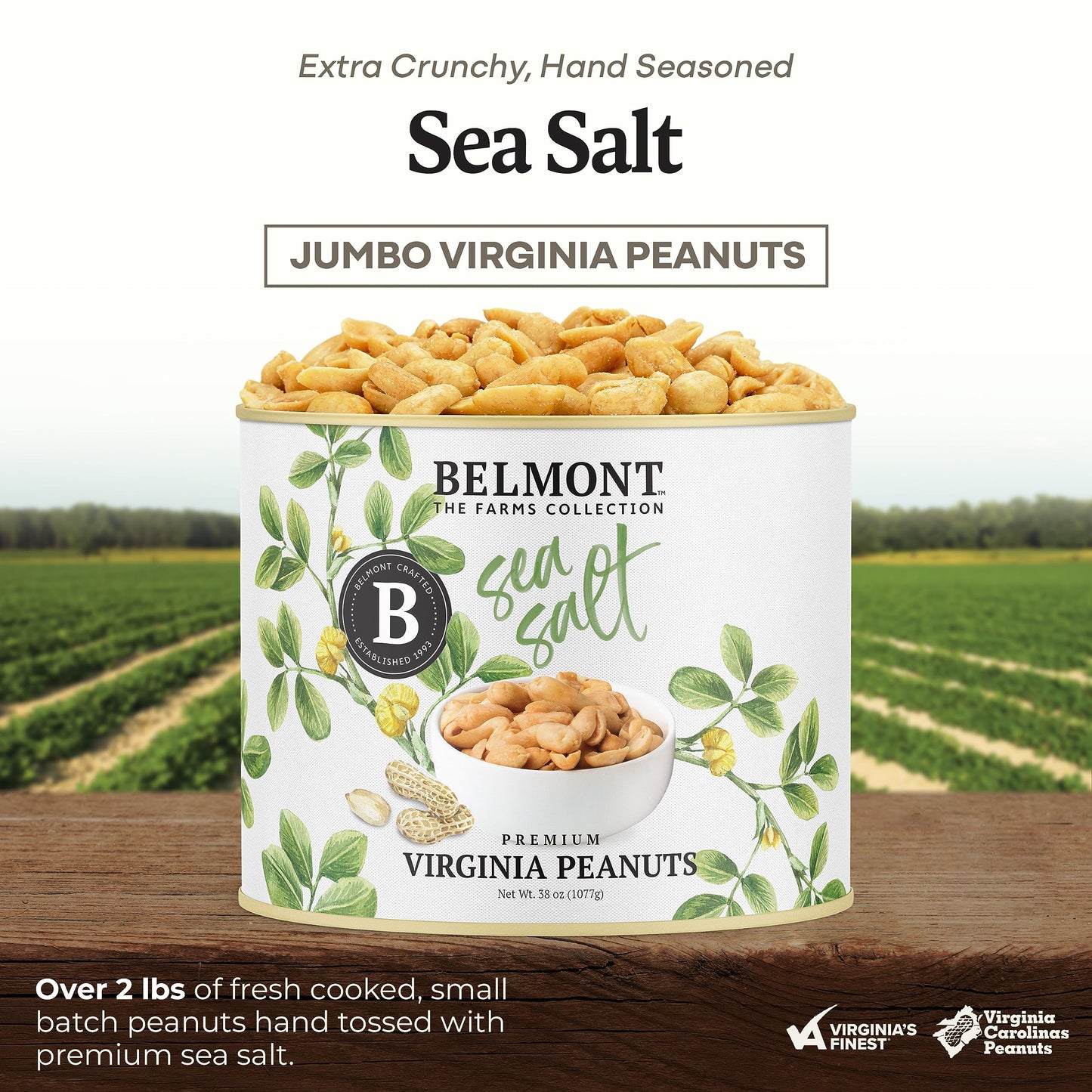 Belmont Peanuts Gourmet Sea-Salted Virginia Peanuts, 38 Oz (Pack Of 1) | Only 3 Simple Ingredients, No Preservatives, 7G Protein | A Premium, Salty, Crunchy, Hand-Seasoned, Peanut Snack